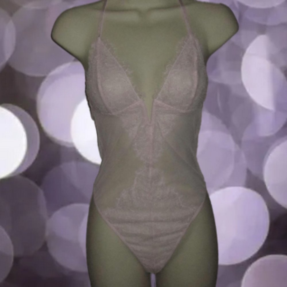 Size Small Sheer Pink Victoria's Secret Bodysuit Lingerie Lace Sexy